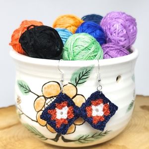Handmade "tiny" crochet UVA Virginia Cavaliers Inspired granny square earrings